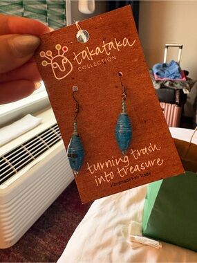 Takataka Blue Drop Paper Bead Earrings